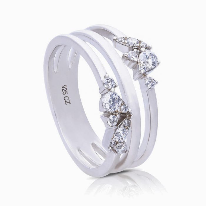 Gecko Jewellery Triple Layered Sterling Silver Diamonfire Zirconia Ring