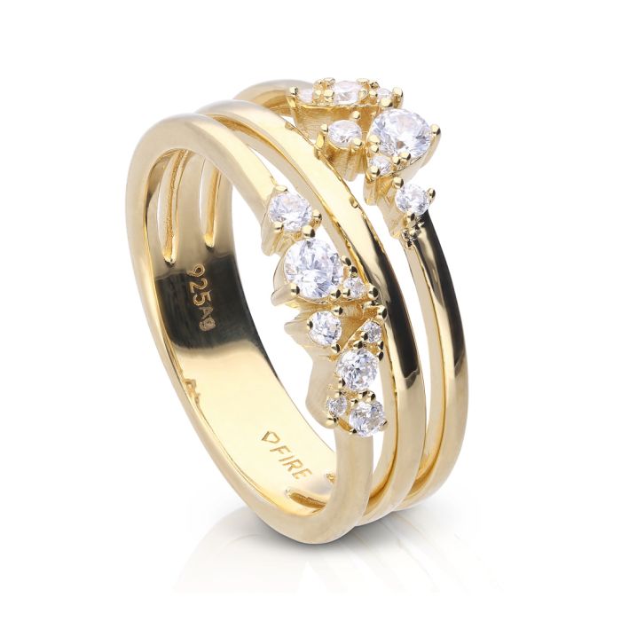 Gecko Jewellery Triple Layered Sterling Silver Diamonfire Zirconia Ring