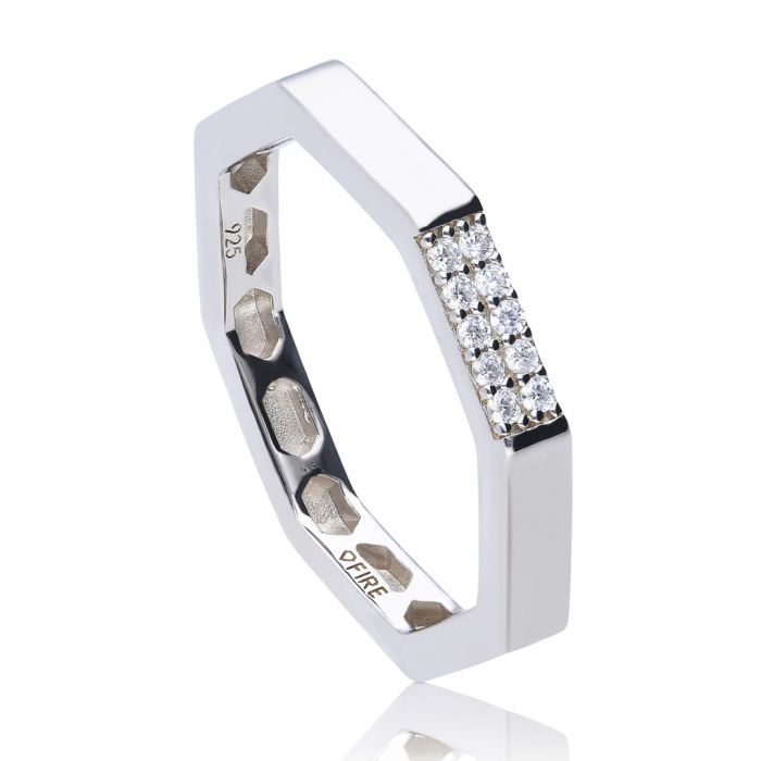 Diamonfire Octagonal Ring by Gecko Jewellery - Sterling Silver Style