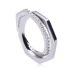 Diamonfire Pave and Plain Connected Rings by Gecko Jewellery Retail