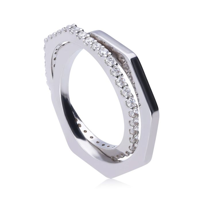 Diamonfire Pave and Plain Connected Rings by Gecko Jewellery Retail