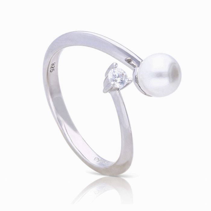 Diamonfire Shell Pearl and Zirconia Wrap Ring by Gecko Jewellery