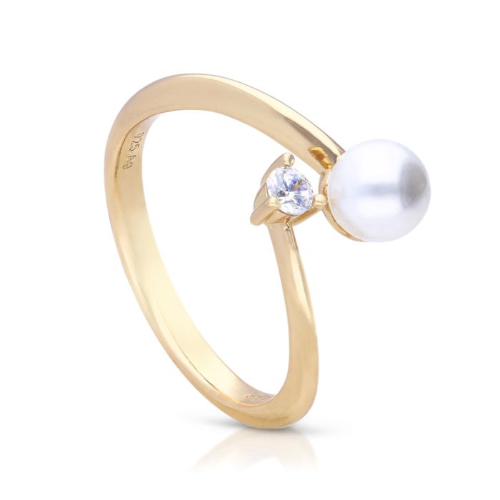 Diamonfire Shell Pearl and Zirconia Wrap Ring by Gecko Jewellery