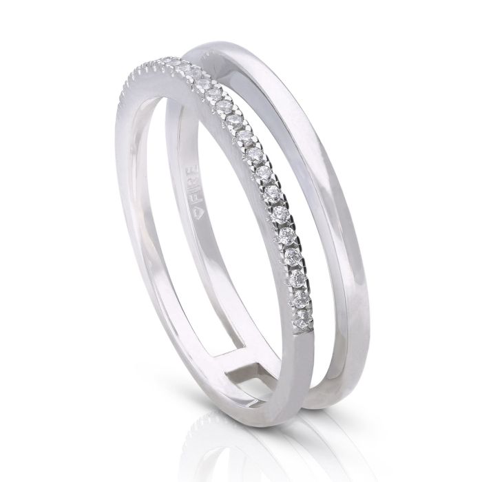 Diamonfire Double Ring by Gecko Jewellery - Elegant Silver Band