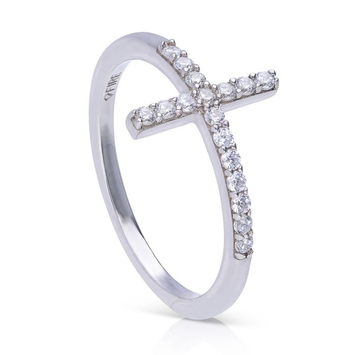 Diamonfire Pave Set Cross Ring by Gecko Jewellery - Sterling Silver
