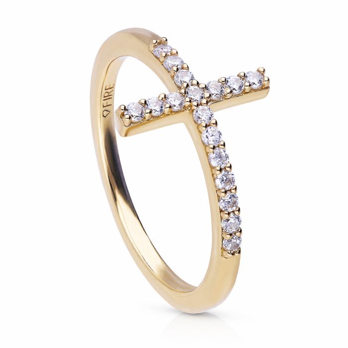 Diamonfire Pave Set Cross Ring by Gecko Jewellery - Sterling Silver