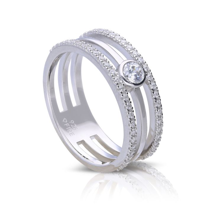 Gecko Triple Layer Sterling Silver Ring with Diamonfire Zirconia