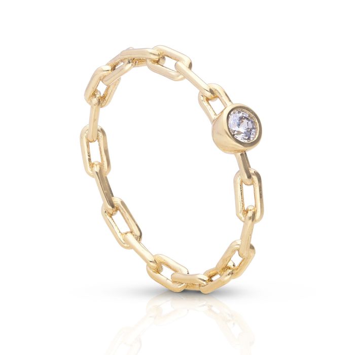 Gecko Jewellery Sterling Silver Chain Ring with 0.1ct Zirconia Solitaire
