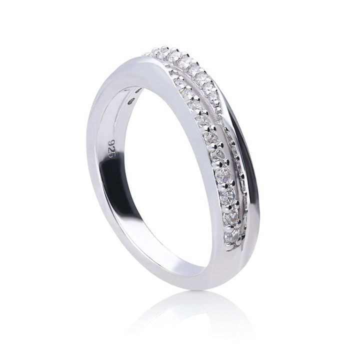 Gecko Jewellery Sterling Silver Pave Double Wave Ring with Zirconia