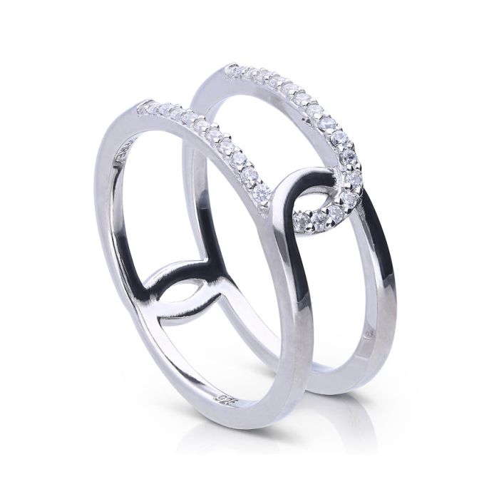 Diamonfire Double Loop Ring by Gecko Jewellery – Sterling Silver Style