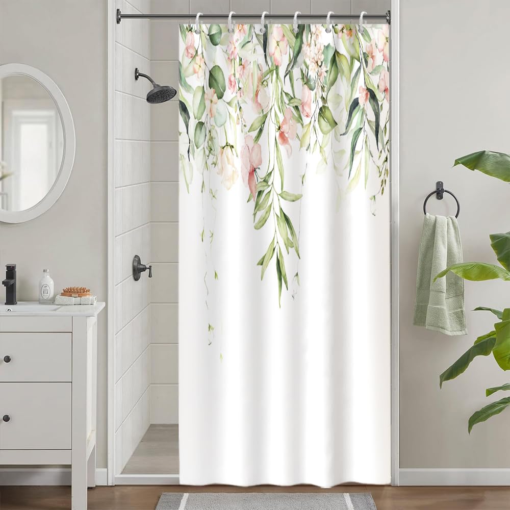 Uiiooazy Green Eucalyptus Shower Curtain | Waterproof Floral Fabric
