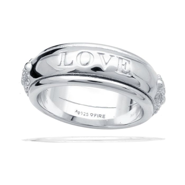 Gecko Jewellery Love Textured Spinner Ring | Sterling Silver Zirconia
