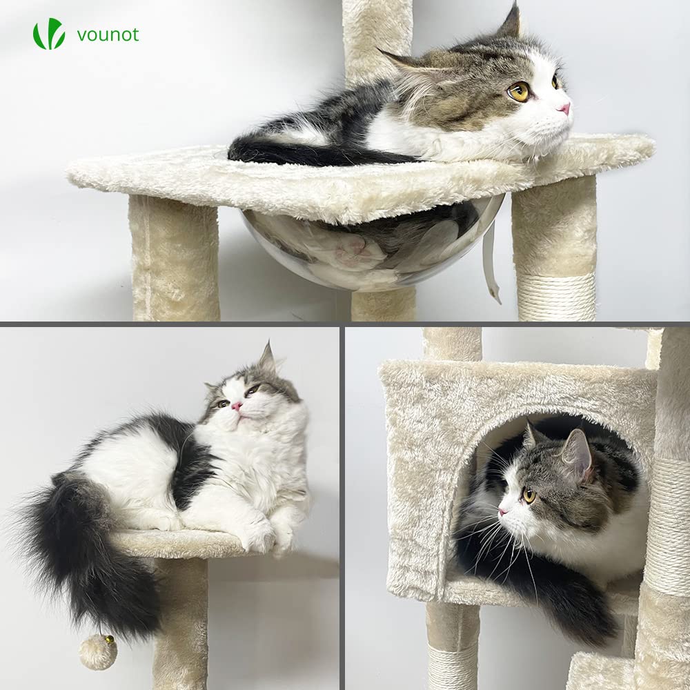 VOUNOT Cat Tree Tower - Multi-Level Condo with Space Capsule, Beige