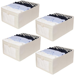 IHOMAGIC 4Pcs Wardrobe Storage Organiser with Handles, Foldable Storage Baskets in Linen, Multi-functional Storage Boxes for Clothes, Snacks, Books - image 1