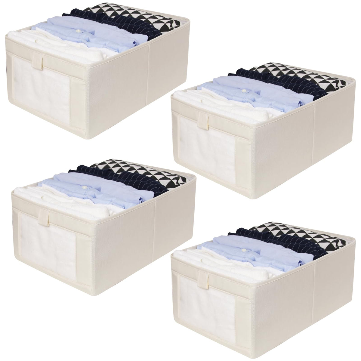 IHOMAGIC 4Pcs Wardrobe Storage Organiser with Handles, Foldable Storage Baskets in Linen, Multi-functional Storage Boxes for Clothes, Snacks, Books - image 1