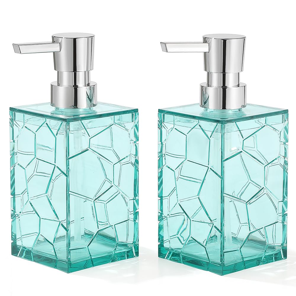 YAUKPH 2-Pack Acrylic Soap Dispenser Set – Rustproof Teal Blue 10oz