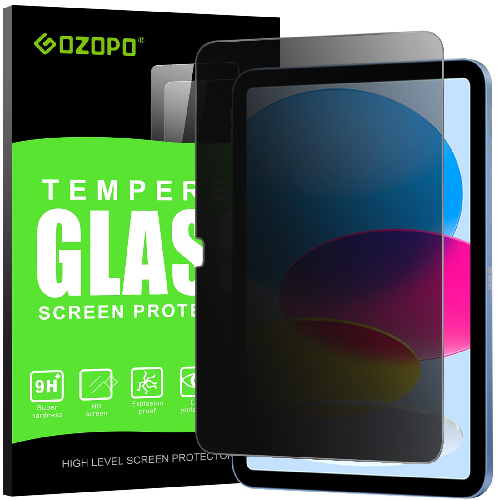 GOZOPO iPad 11th/10th Gen Privacy Screen Protector – 9H Tempered Glass