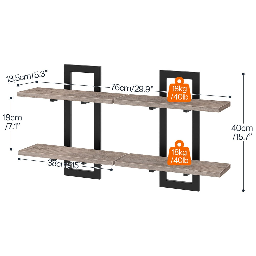 HOOBRO 2-Tier Floating Shelves Set | Greige & Black Wall Mounted Racks