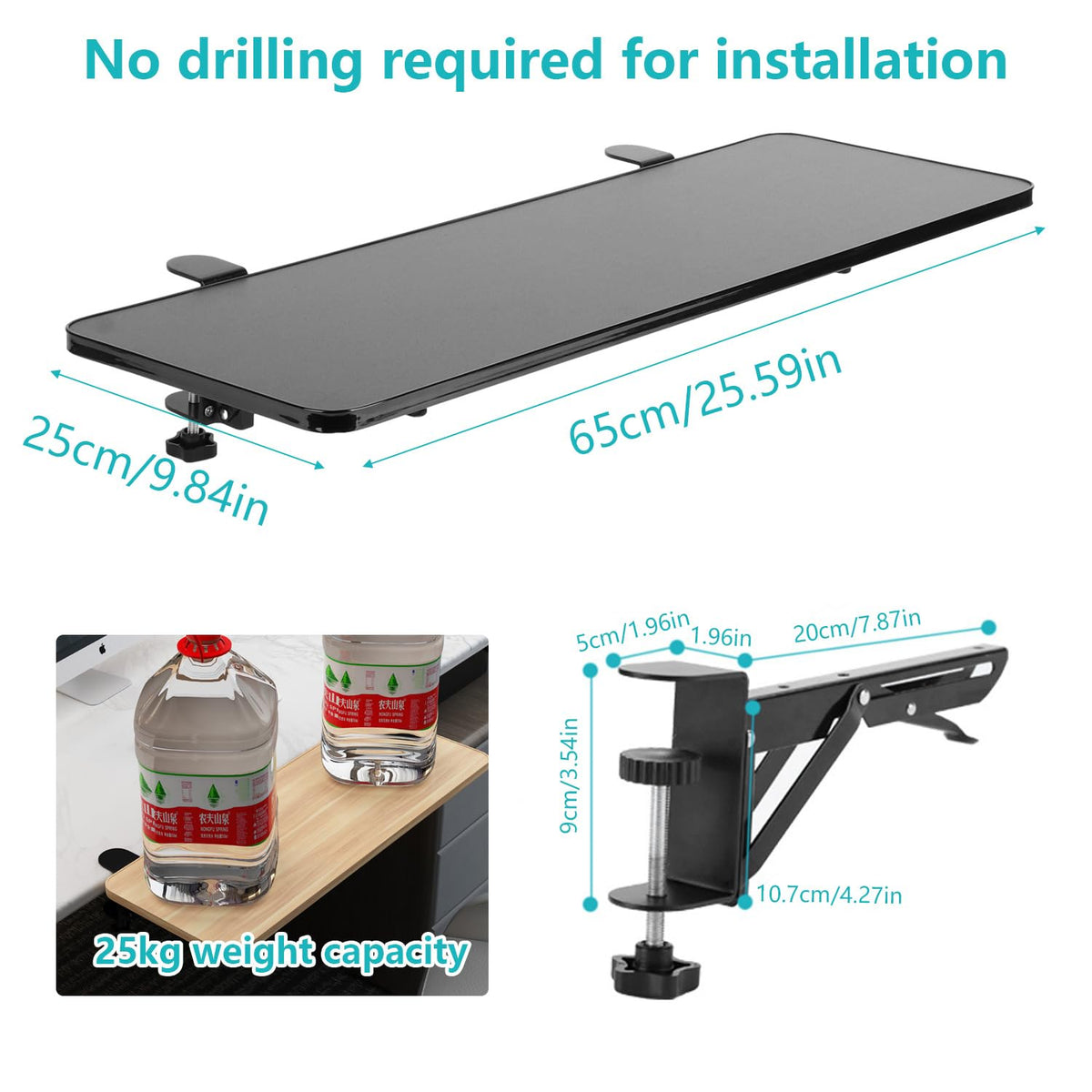 awagas Ergonomics Desk Extender Tray, 65cm x 25cm Keyboard Tray - image 3