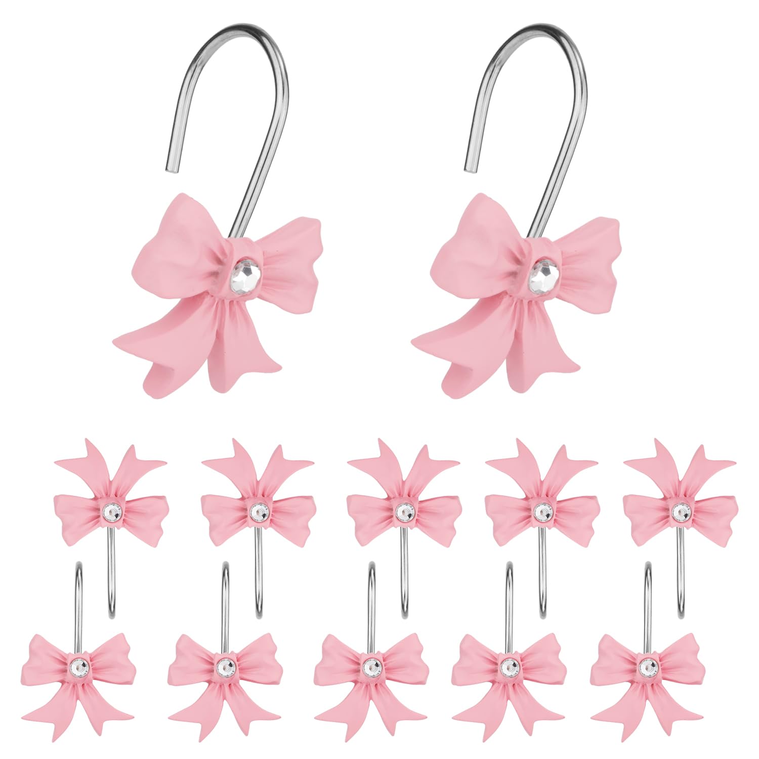 Jolof Store 12pcs Pink Bow Shower Curtain Hooks | Resin Bathroom Rings