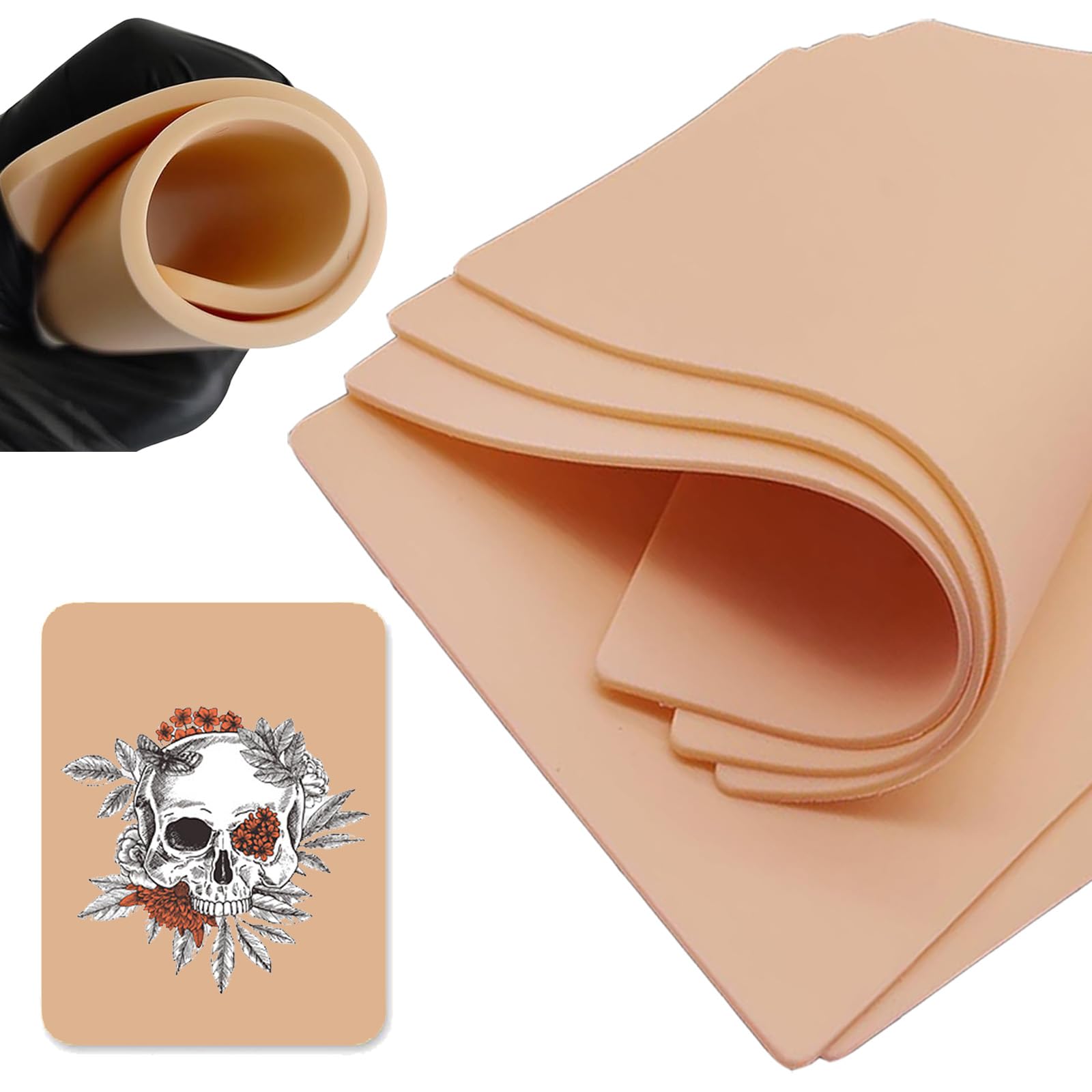 Unihuby 5Pcs Tattoo Practice Skin – 3mm Thick Silicone Fake Skin 8x6"