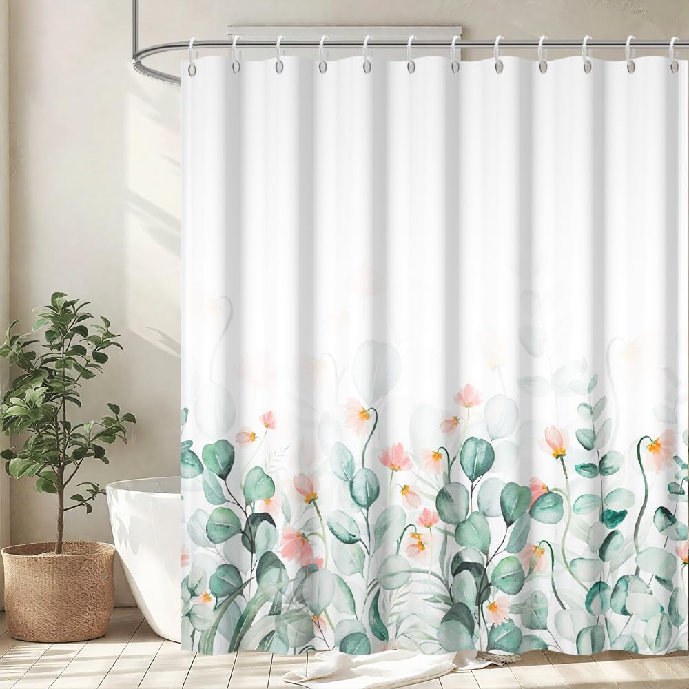 Uiiooazy Sage Green Eucalyptus Shower Curtain | Waterproof Floral Polyester