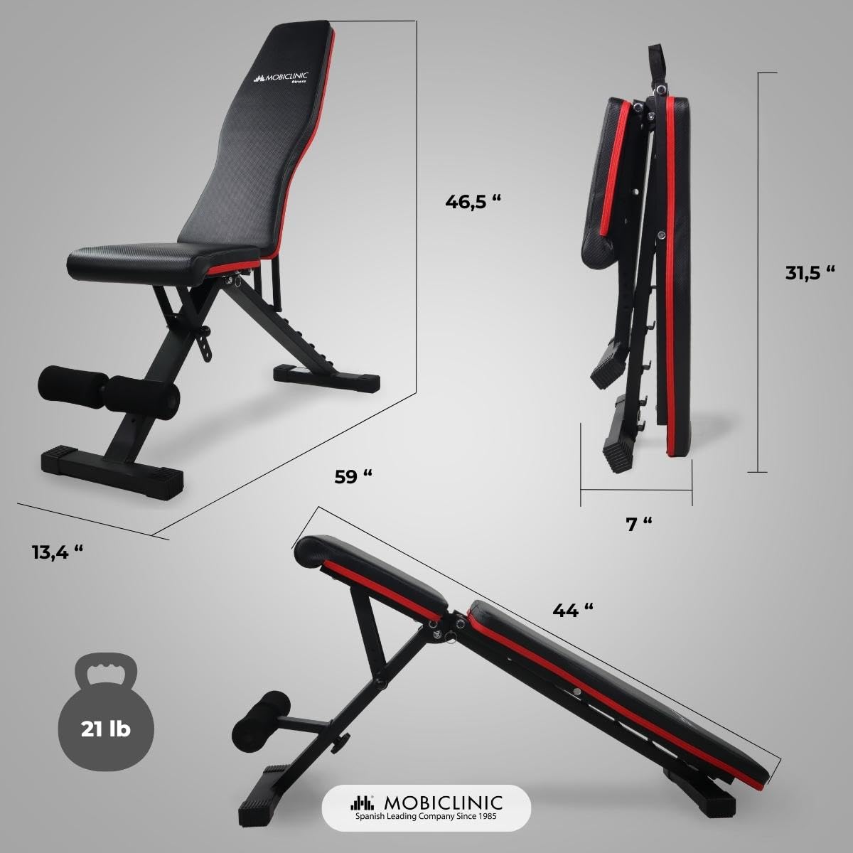 Mobiclinic FlexFit Adjustable Foldable Weight Bench - 440 lbs Home Gym