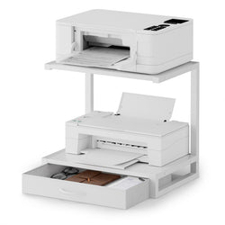 OYRREU 2-Tier Desktop Printer Stand with Fabric Drawer for Storage, White - image 1