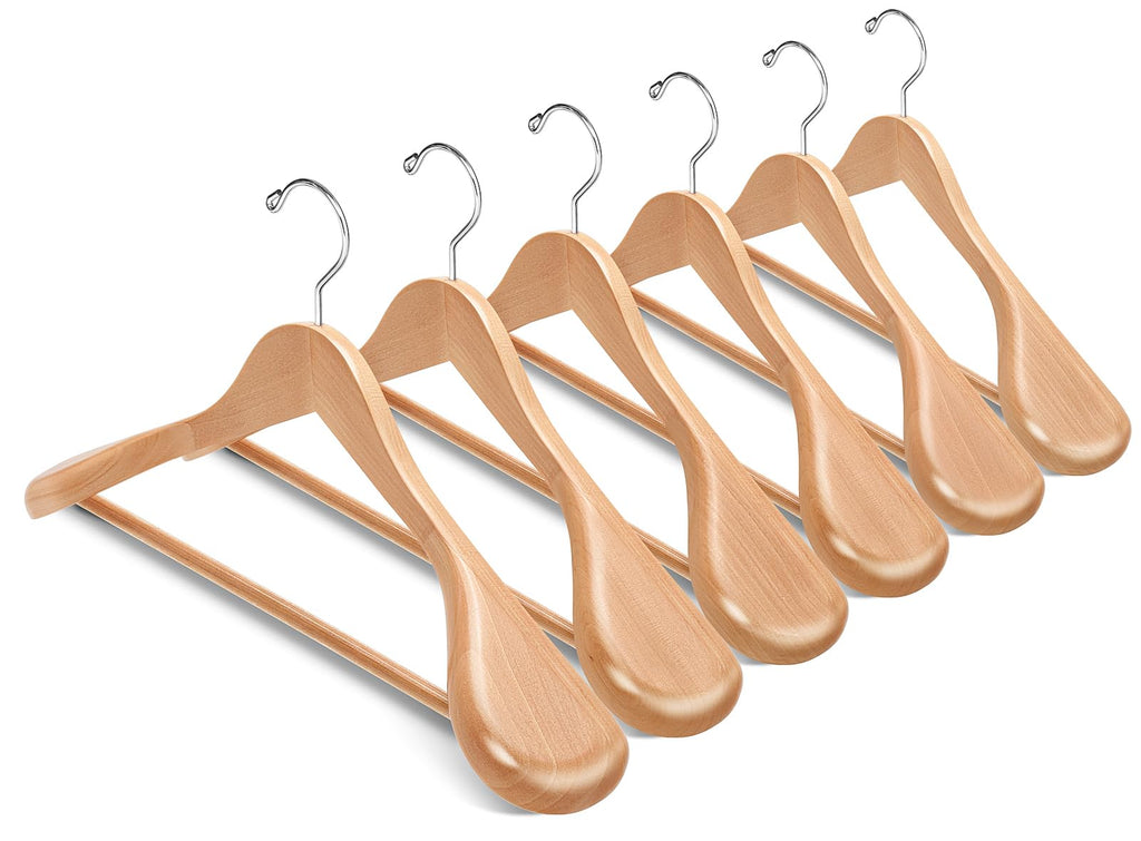 Amber Home Natural Wooden Suit Hangers | Wide Shoulder 10-Pack
