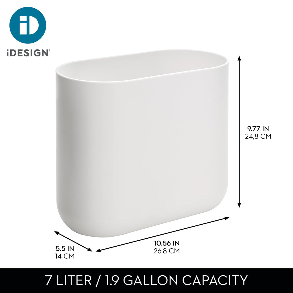 iDesign Compact Bathroom Bin, Slim Plastic Bin for Bathroom, Bedroom or Office Waste, Durable Bin with Sleek and Elegant Design, White