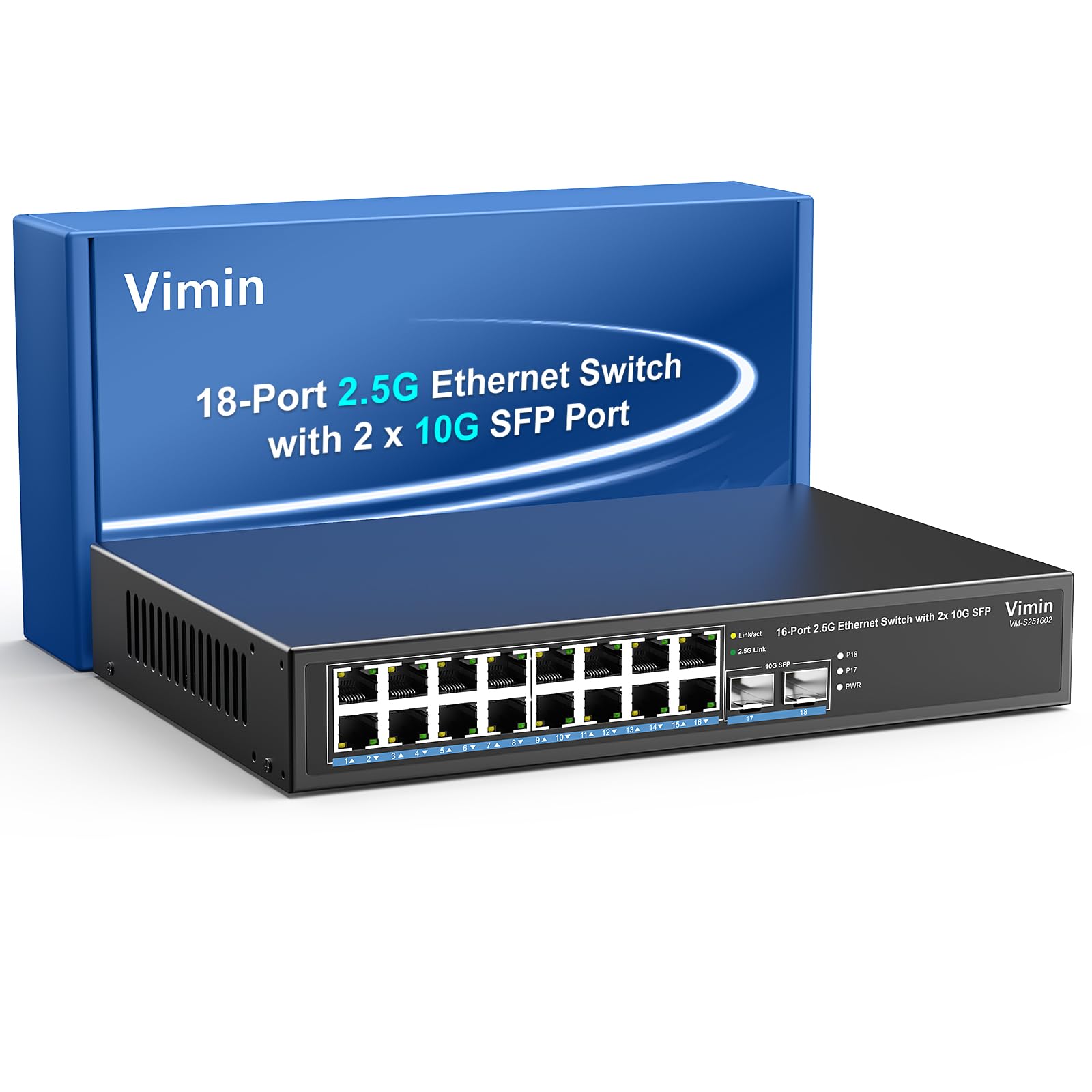 18-Port 2.5G Network Switch | 16x2.5G Base-T & 2x10G SFP