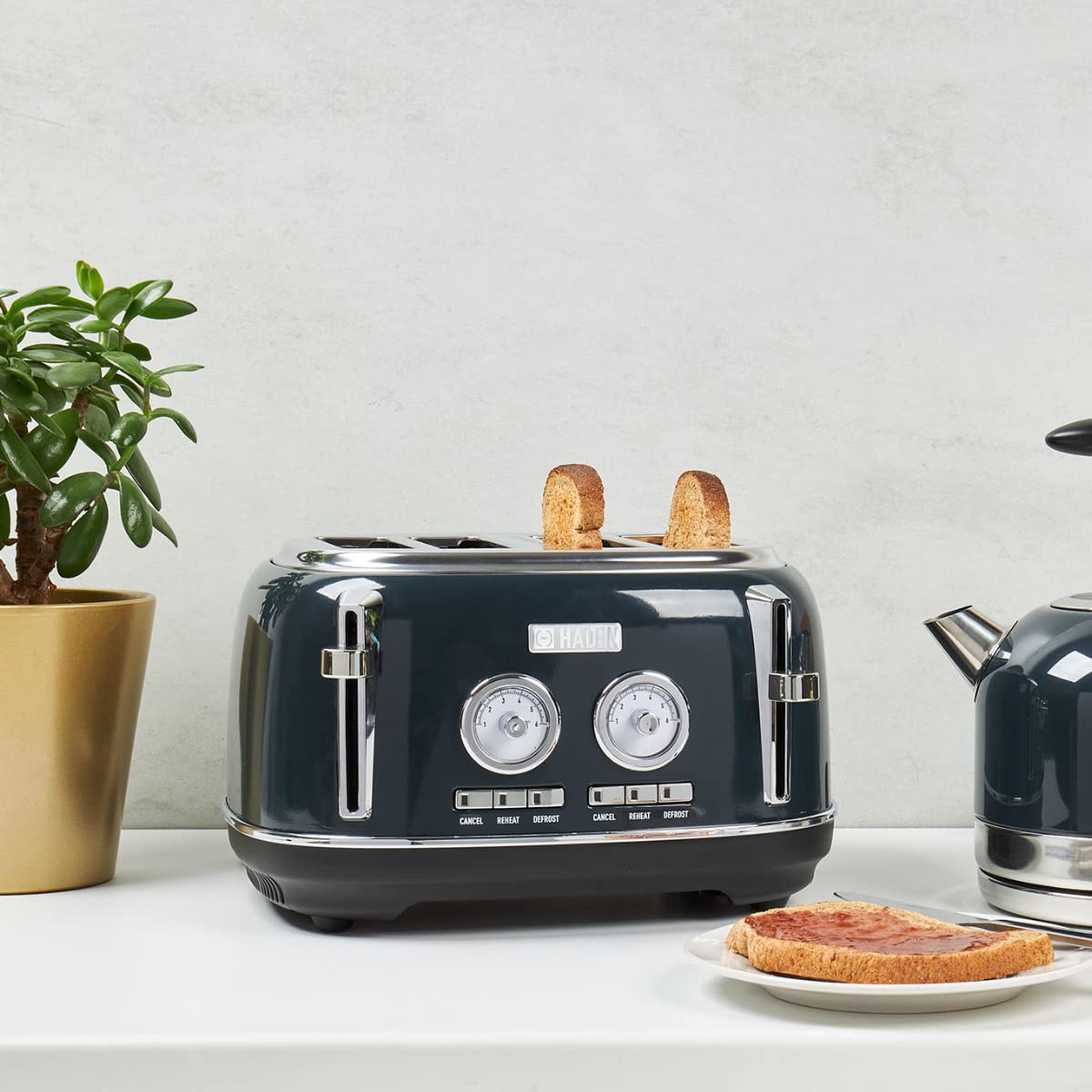 Haden Jersey 4-Slice Toaster – Steel Blue Stainless Steel Wide Slot