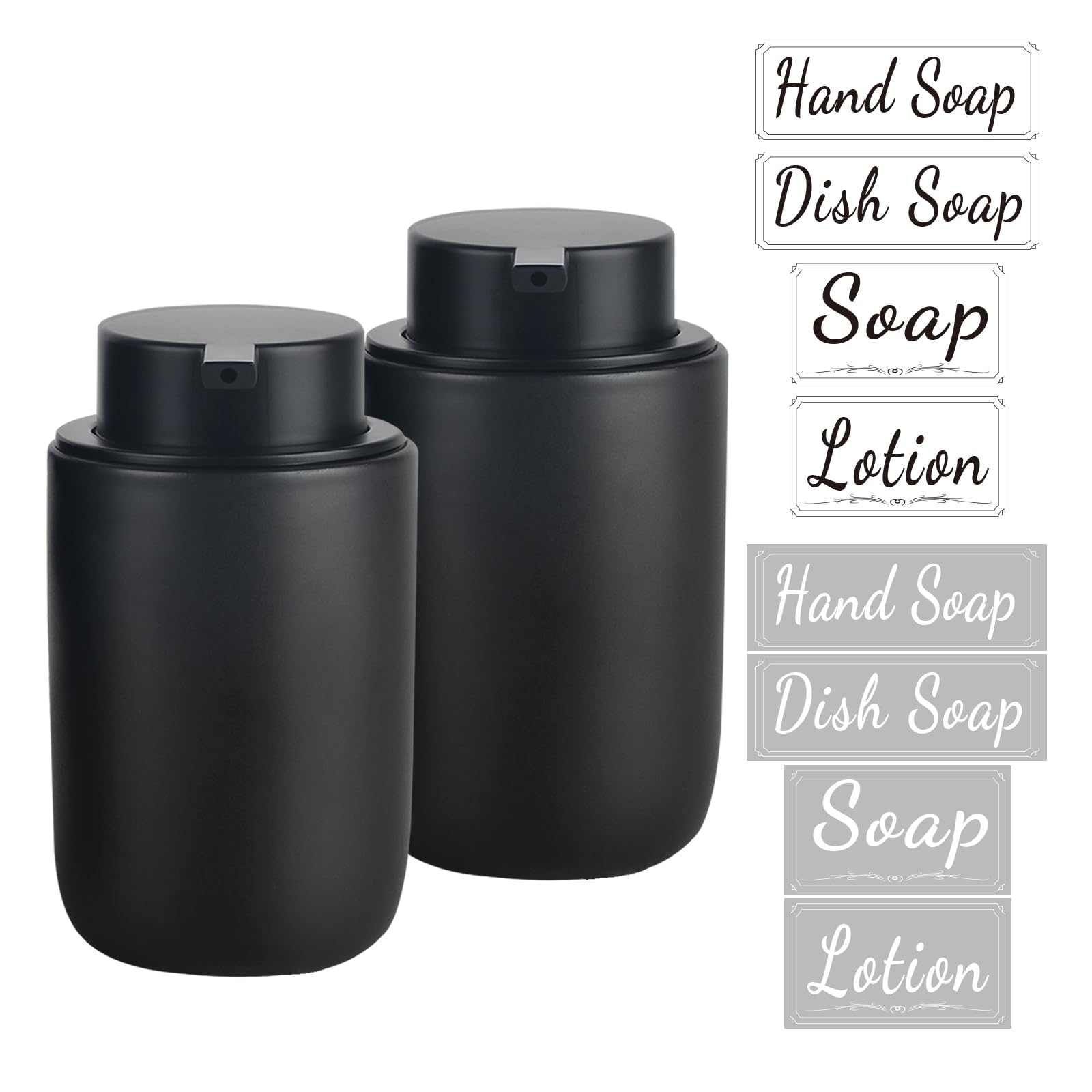BosilunLife Ceramic Hand Soap Dispenser Set – 12oz Black Lotion Pump, 2PK