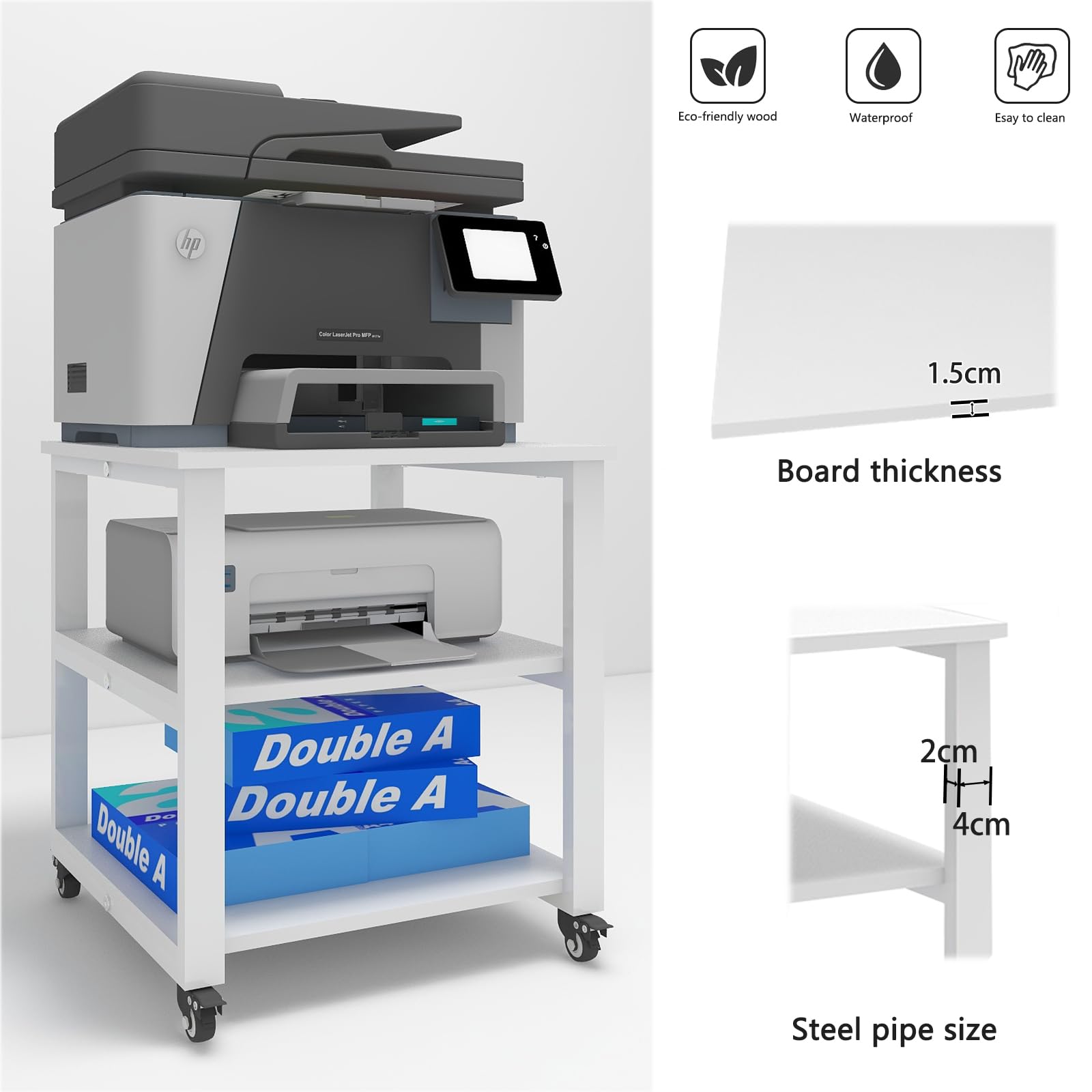 PUNCIA 3-Tier Rolling Printer Stand | Heavy Duty Under Desk Storage Cart