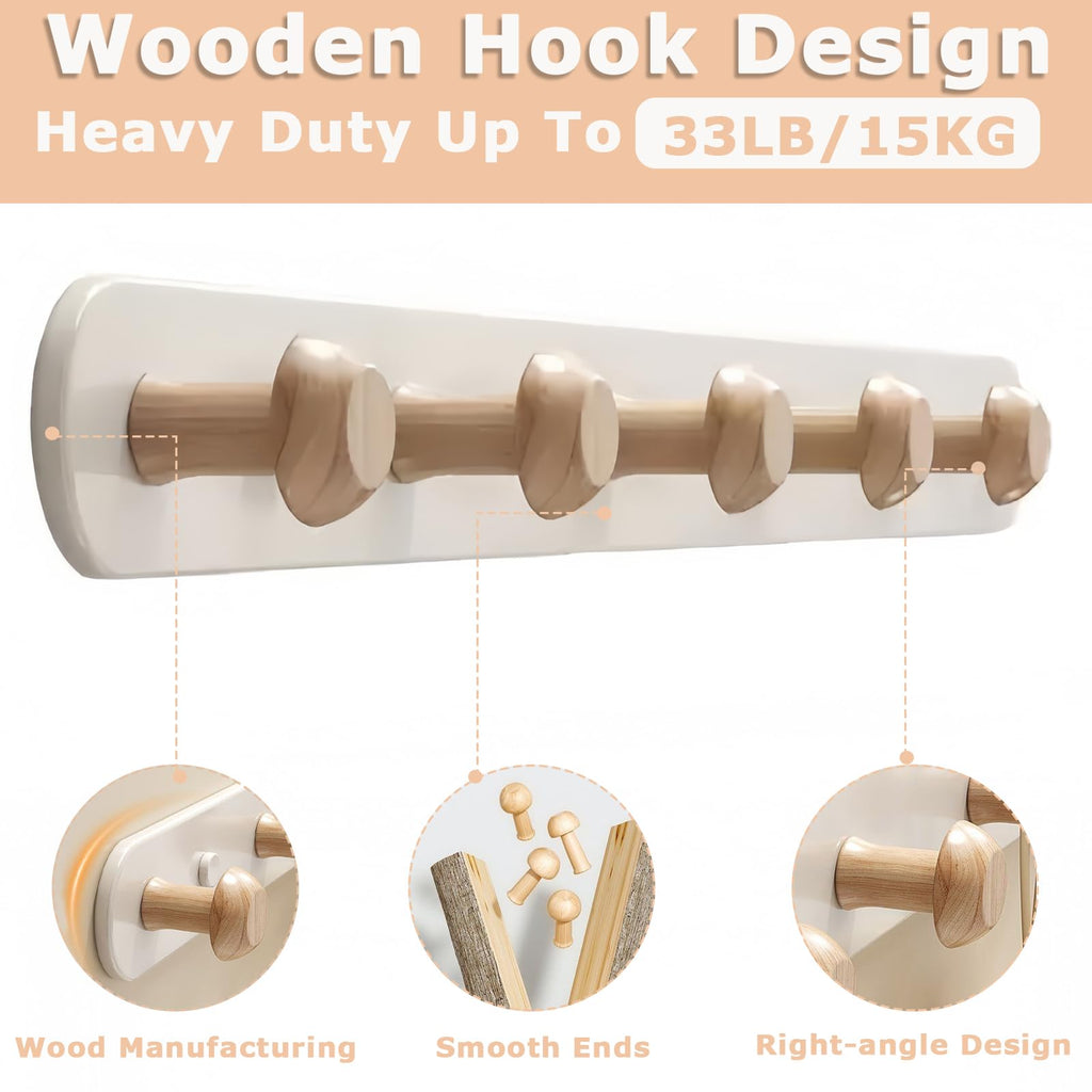 QMAHA Coat Rack Wall Mounted, Wooden Coat Rack Wood Wall Hooks Coat Hook for Wall, Wooden Coat Hooks Wall Mounted All Fixings Included - image 5