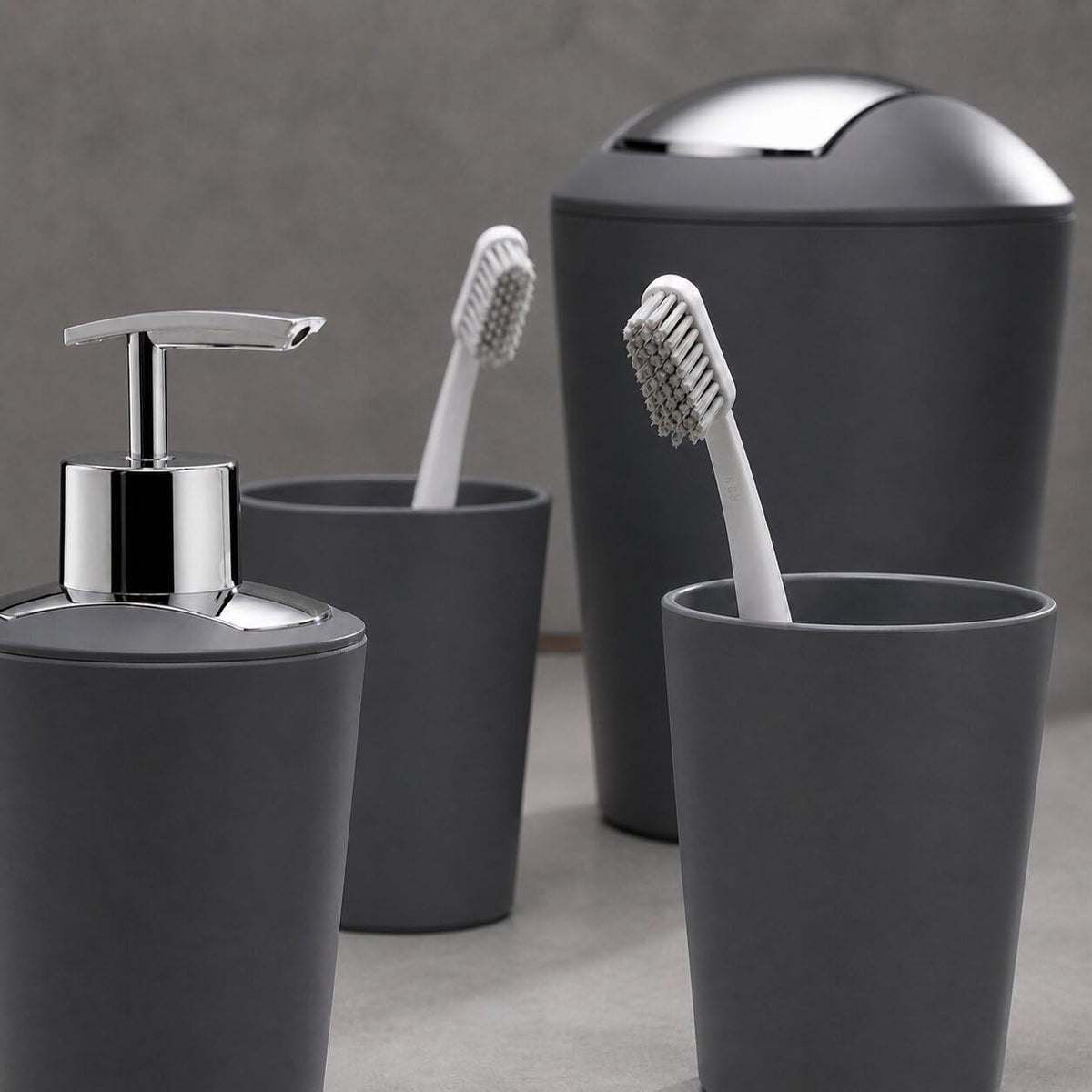 kela swing lid bin black, cosmetic bin 5l with swing lid, plastic, MARTA, waste bin bathroom black matt - image 2