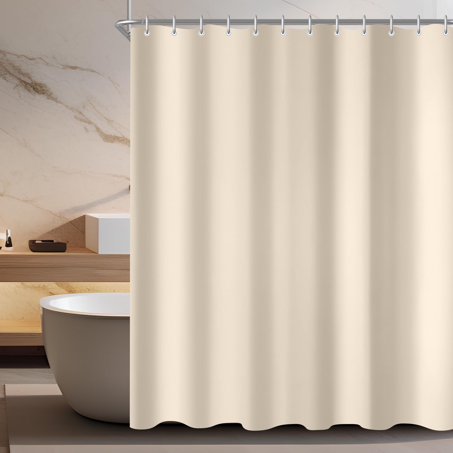Lerores Beige Shower Curtain | 180x150cm Anti-Mold Waterproof Polyester