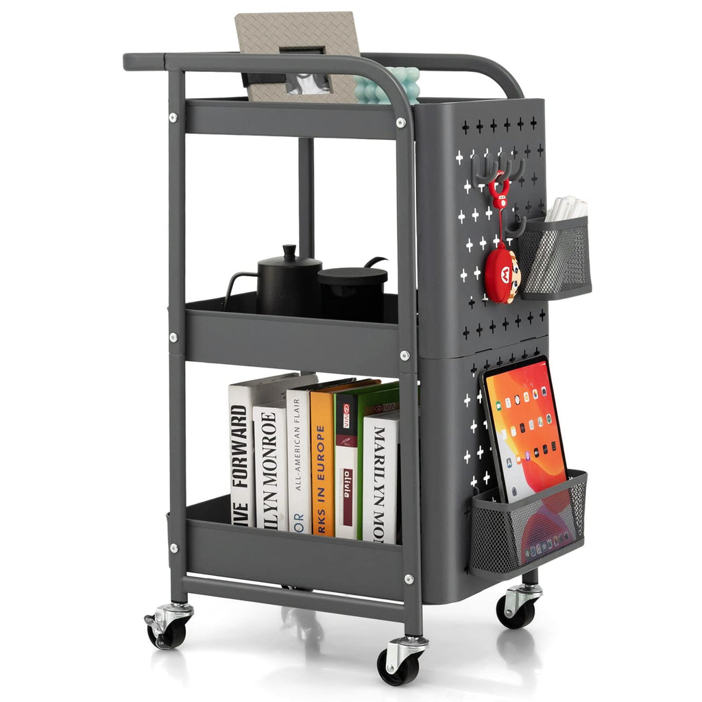 GiantexUK 3-Tier Storage Cart on Wheels, Metal Serving Trolley Grey - image 1
