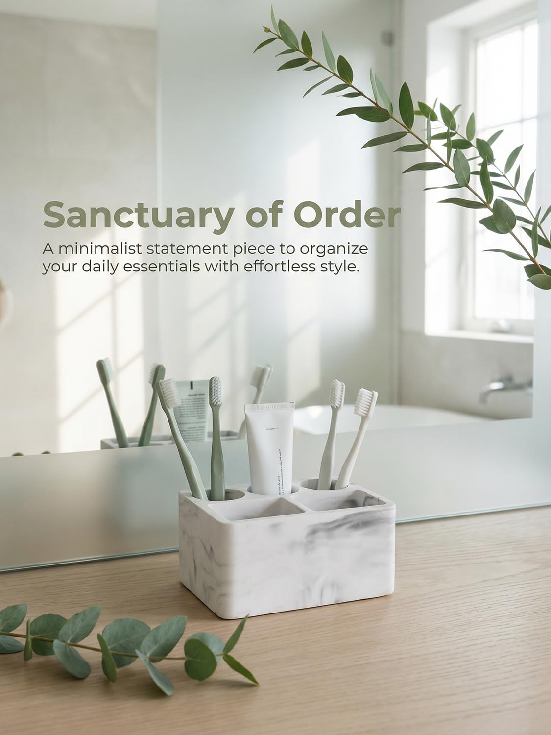 Zipplunk Diatomite Toothbrush Holder, Toothpaste Holder Marble White