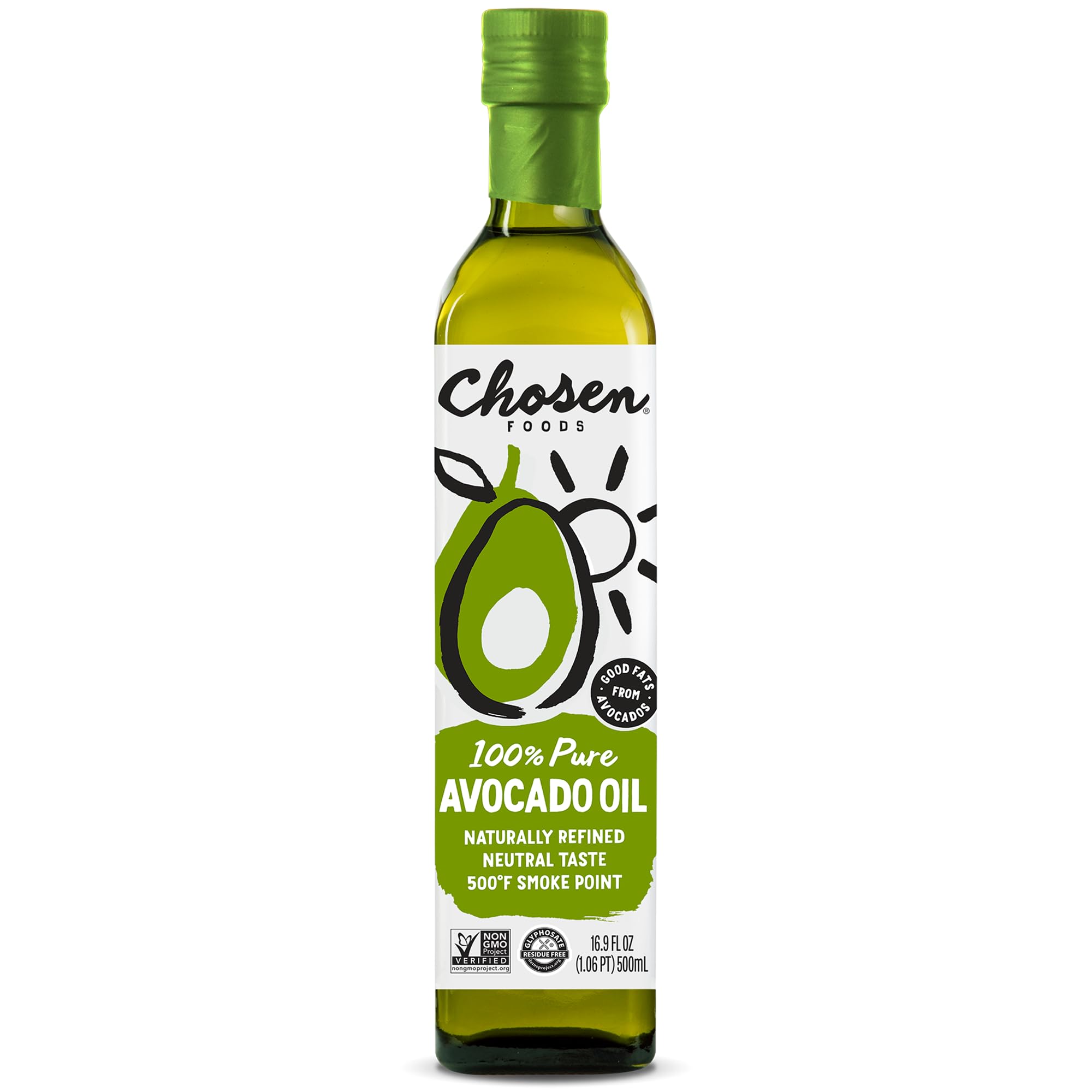 Chosen Foods 100% Pure Avocado Oil – Non-GMO High-Heat Cooking, 16.9 oz