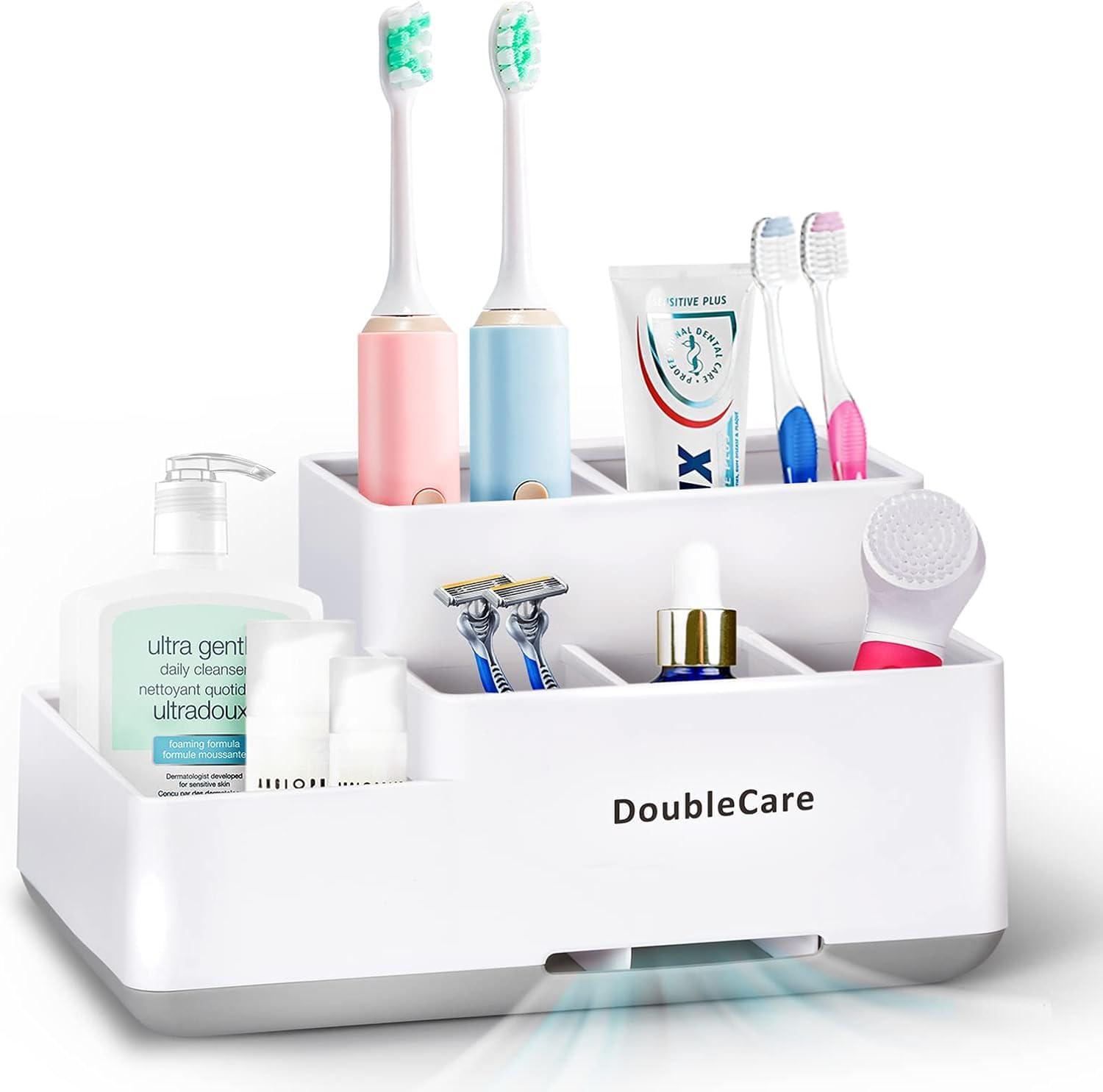 DoubleCare Toothbrush Holder | Detachable Bathroom Countertop Organizer