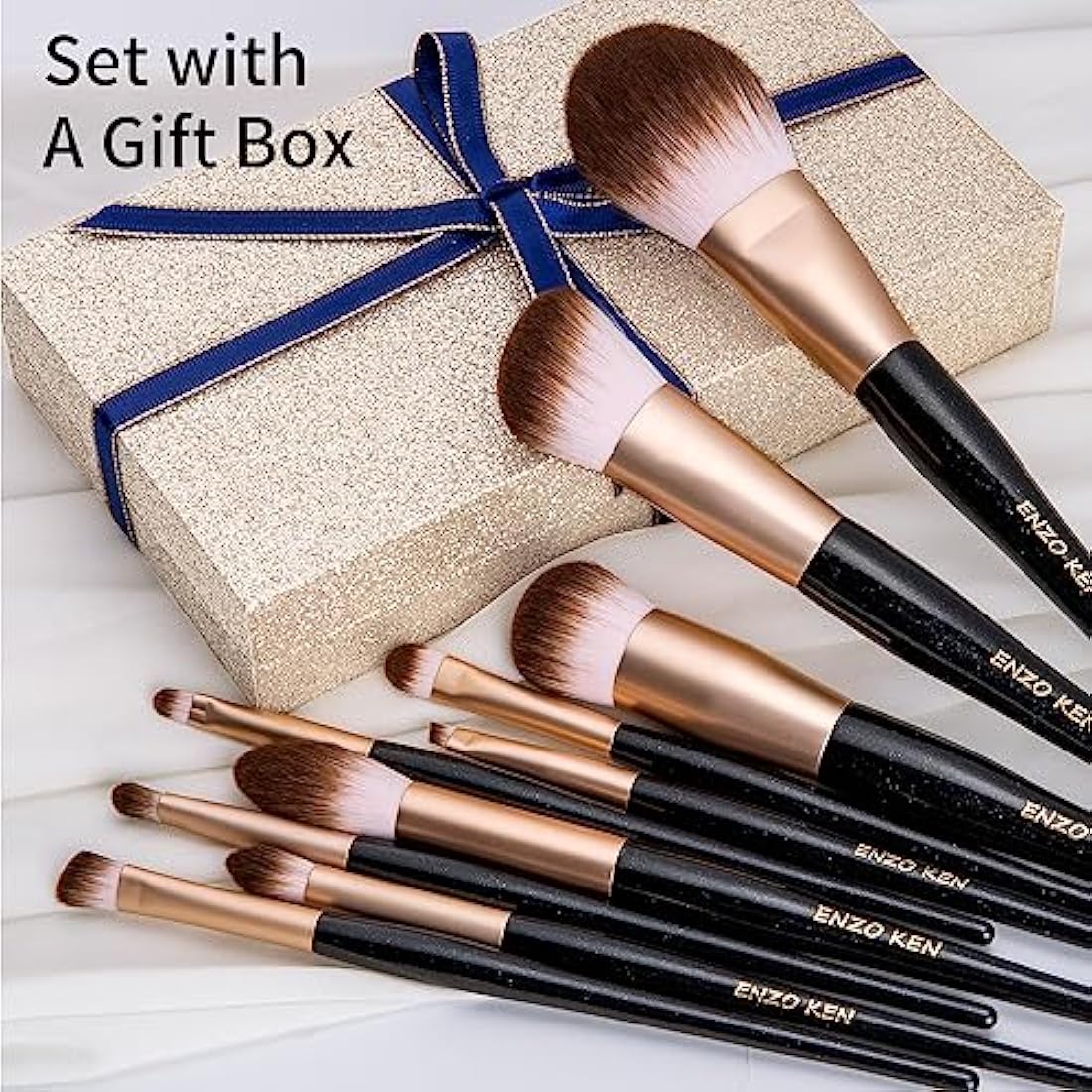 ENZO KEN Natural Goat Hair Makeup Brush Set with Oak Handle - 15pc