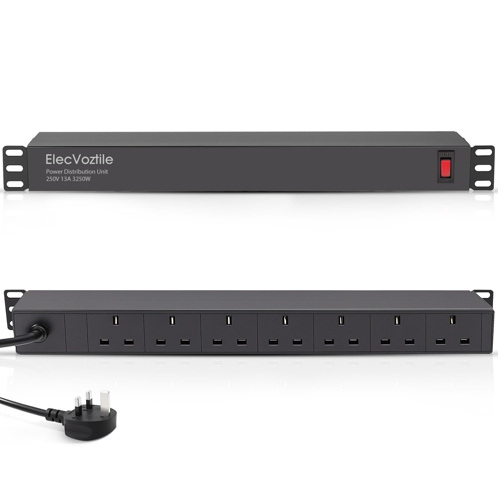 ElecVoztile 7-Way Rack Mount PDU Power Strip | 1U Surge Protection | 19''