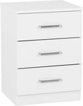 Seconique Dakota 3 Drawer Bedside Table in White | Modern Nightstand