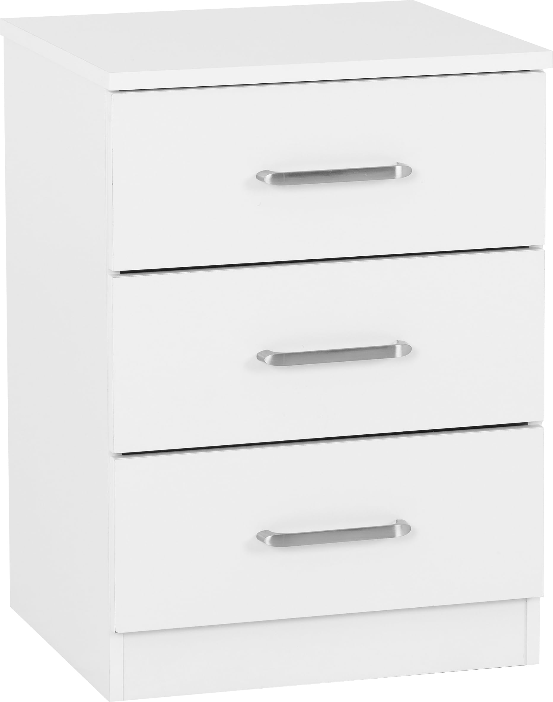 Seconique Dakota 3 Drawer Bedside Table in White | Modern Nightstand