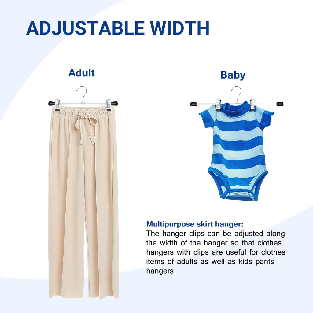 WEIDMAX Trouser Hanger Strong Chrome Skirt Coat Hangers with Non-Slip Clips 28cm 11",Pack of 20 - image 4