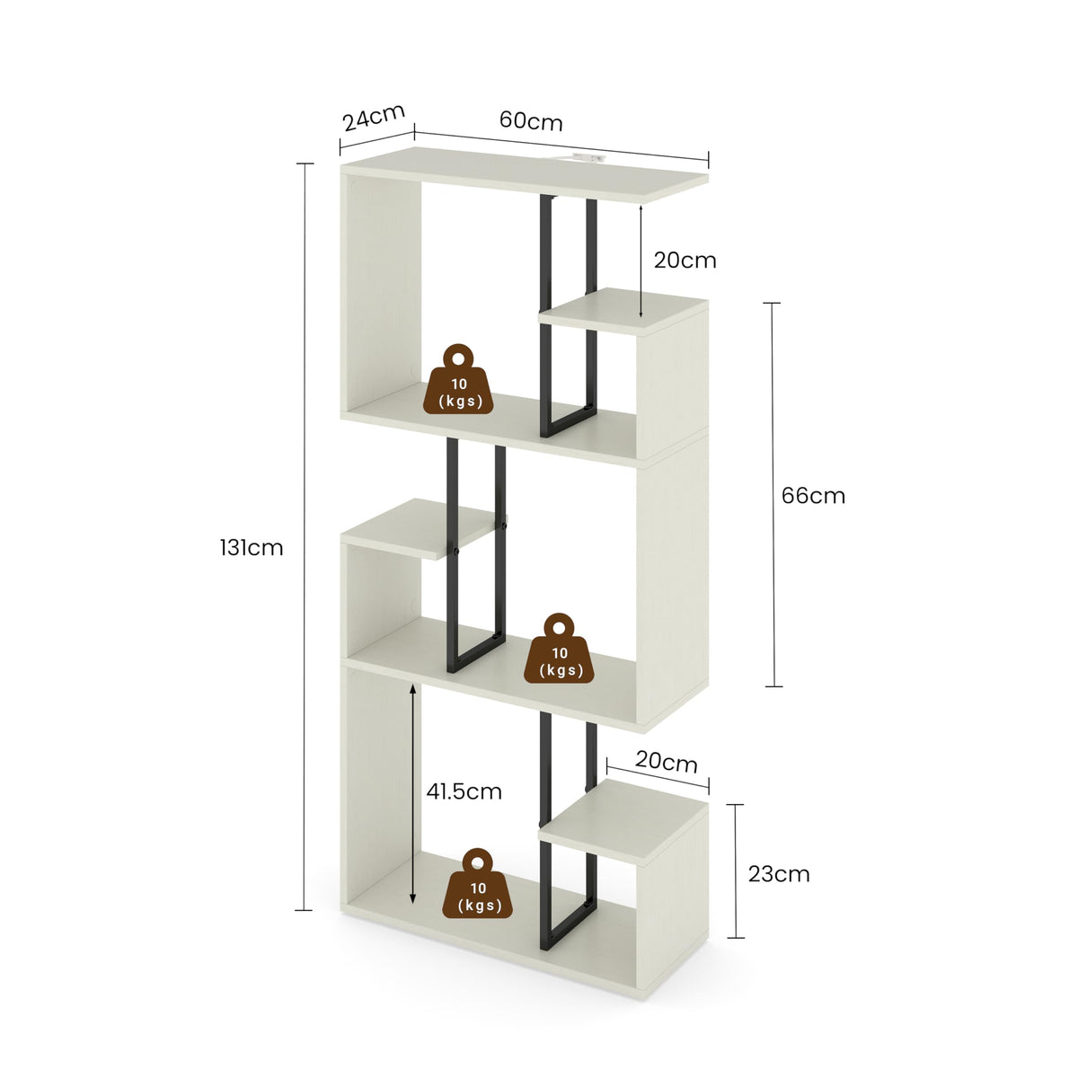 Manora White Bookcase 3 Tier Slim Freestanding Room Divider Shelves - image 2