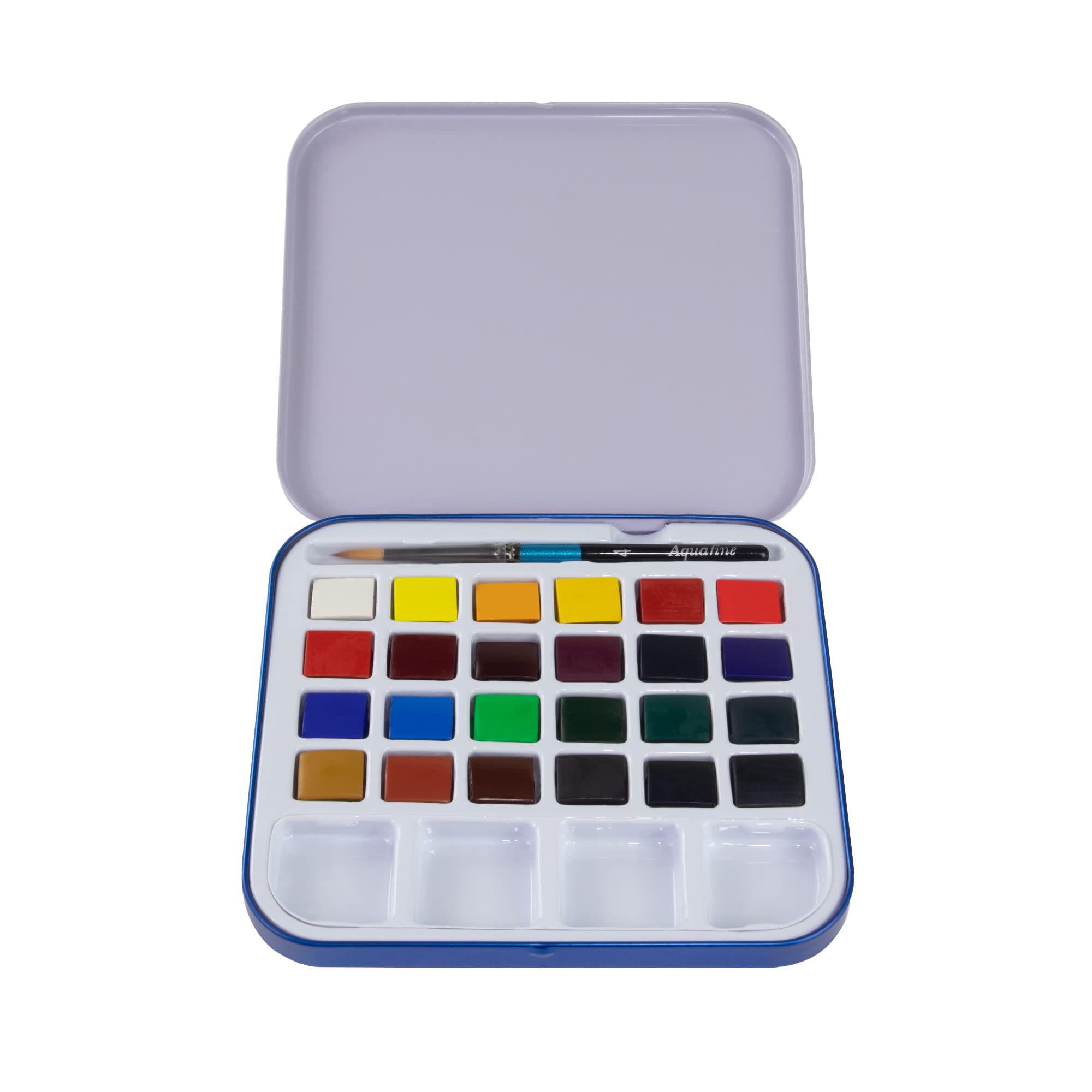 Daler Rowney Aquafine Watercolour 24 Half Pan Travel Set with Brush
