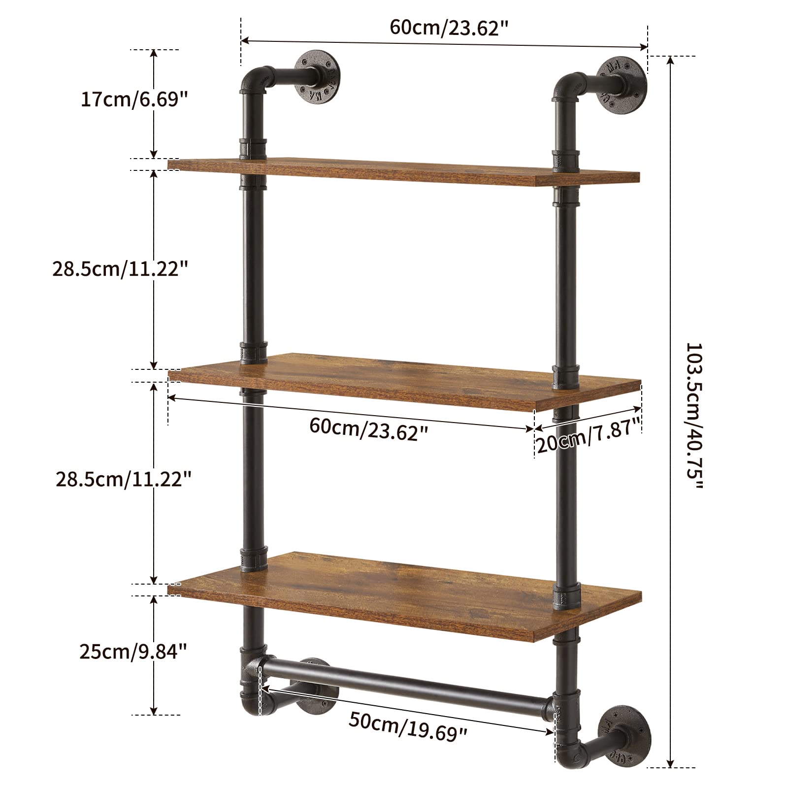 IBUYKE Industrial Pipe Floating Shelves | 2-Tier Rustic Wall Shelf