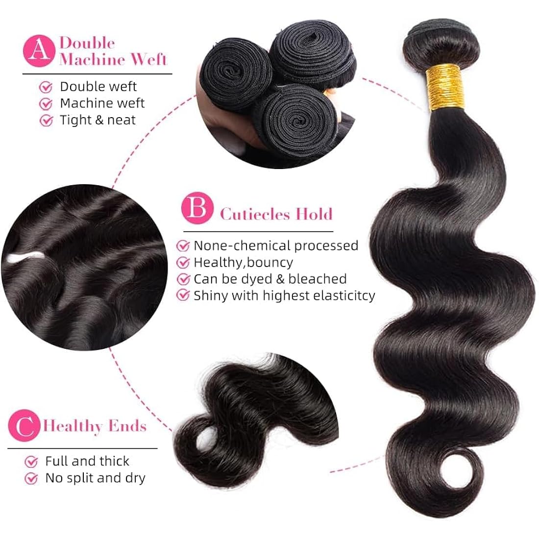 12A Brazilian Body Wave Human Hair Bundles - 3 Piece Set